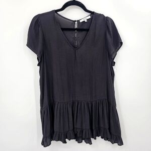 Ro&De Black Tiered Ruffle Babydoll Blouse | Flowy & Feminine | Size L